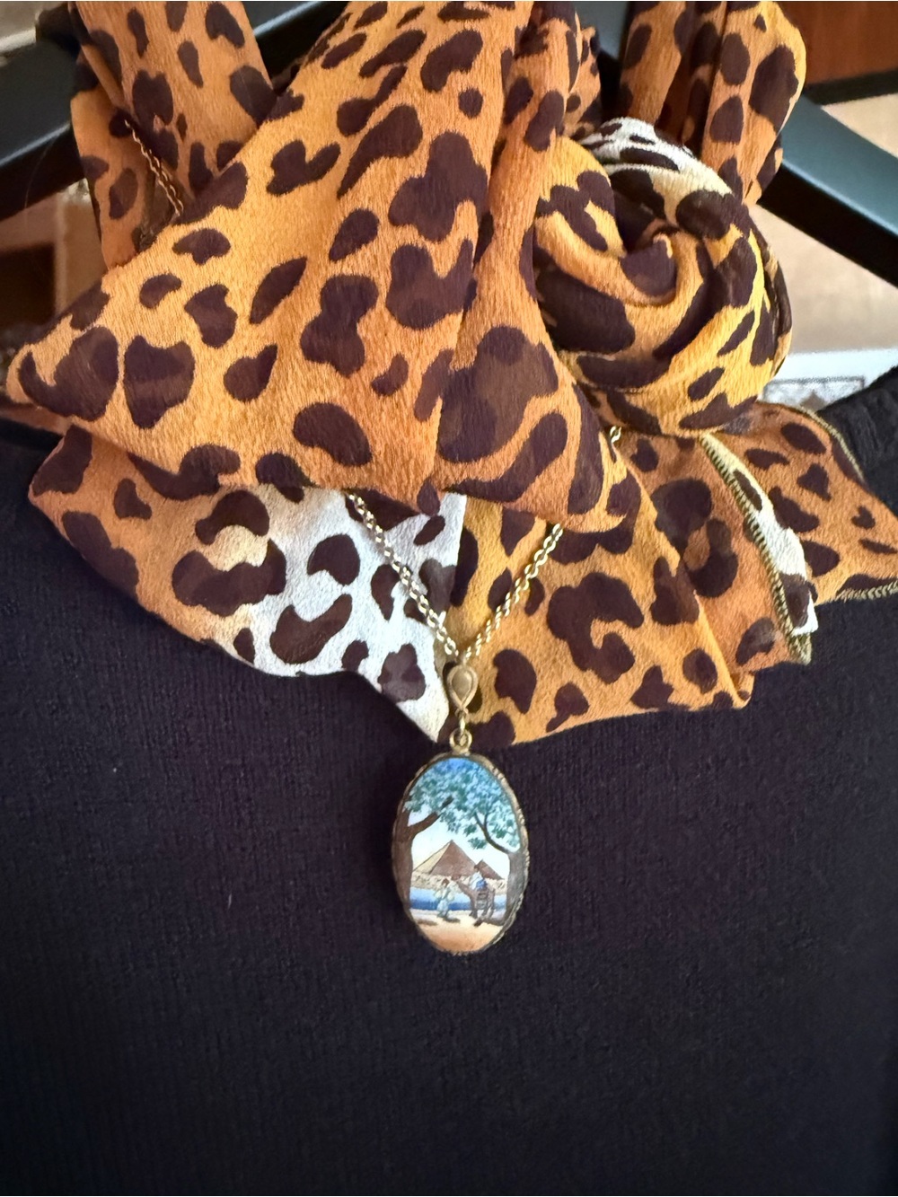 Vintage Egyptian Revival Style Pyramid Camel Scenic Pendant Necklace